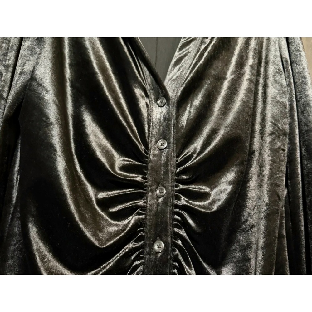 Free People Shayla M mini dress black button up velvet ruched long sleeve Y2K - Picture 8 of 13